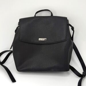 Kate Spade Karissa Black Leather Backpack Small Flap Drawstring Bag 11x11